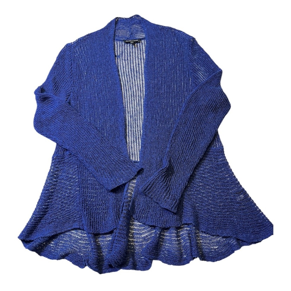 Eileen Fisher size M Blue Linen Cardigan Peplum Beachy Vacation Cruise Coastal